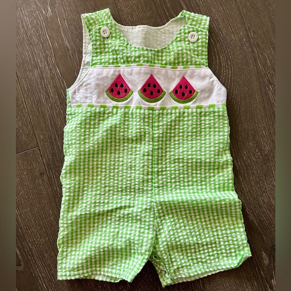 Green Gingham Watermelon Baby Romper